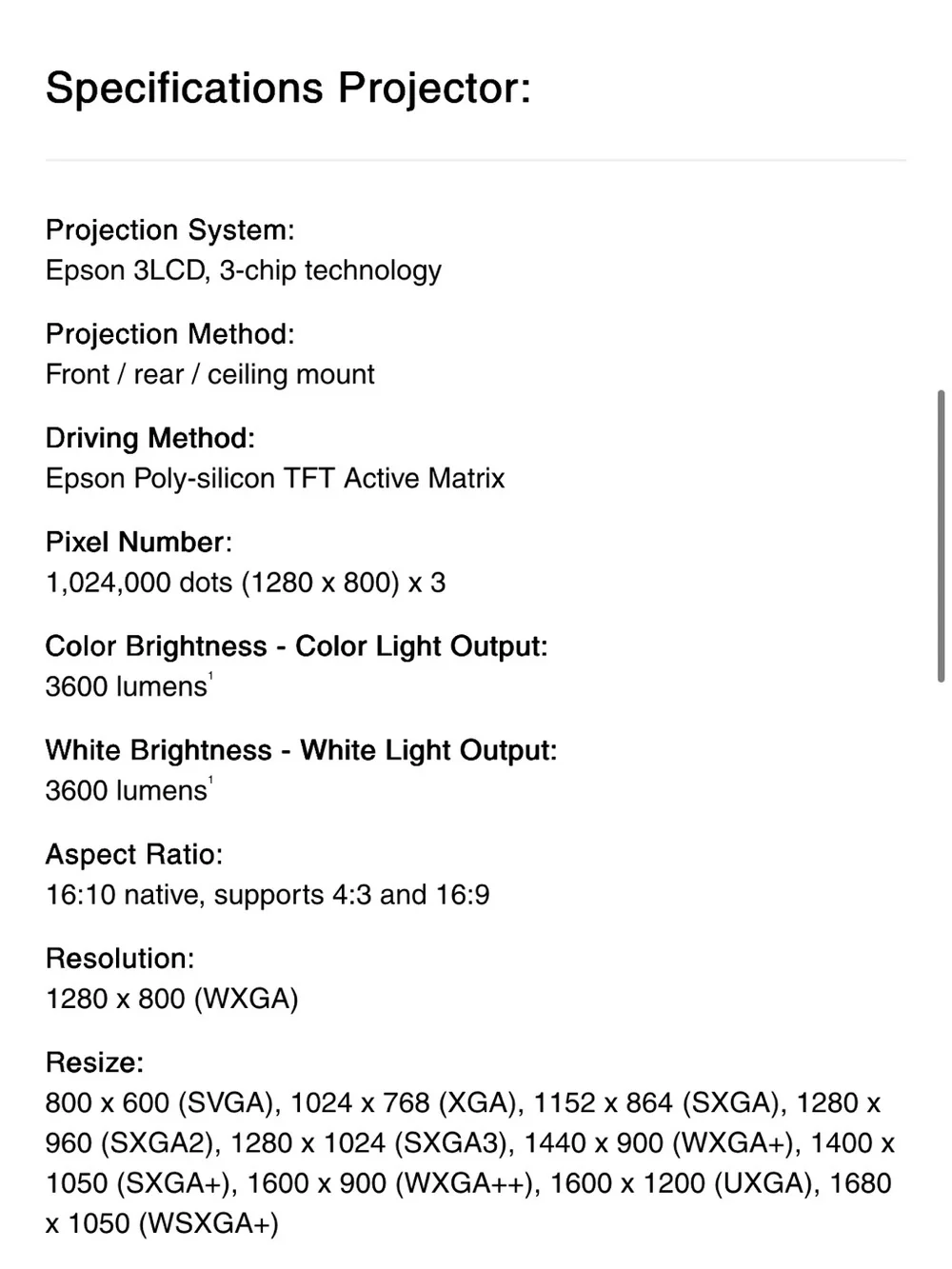 Epson Pro EX7260 Projector